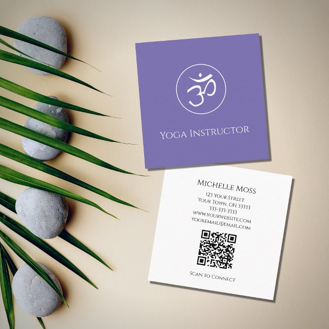 Yoga Instructor Simple Om Symbol Trendy Purple  Square Business Card (Creator Uploaded)