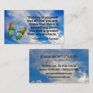 Yoga Instructor Sky   Motivational Quote Butterfly Business Card