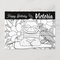 Yoga Instructor Sloth Birthday Floral Colouring