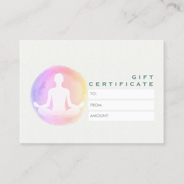 Yoga Instructor Studio Meditation Gift Certificate (Front)