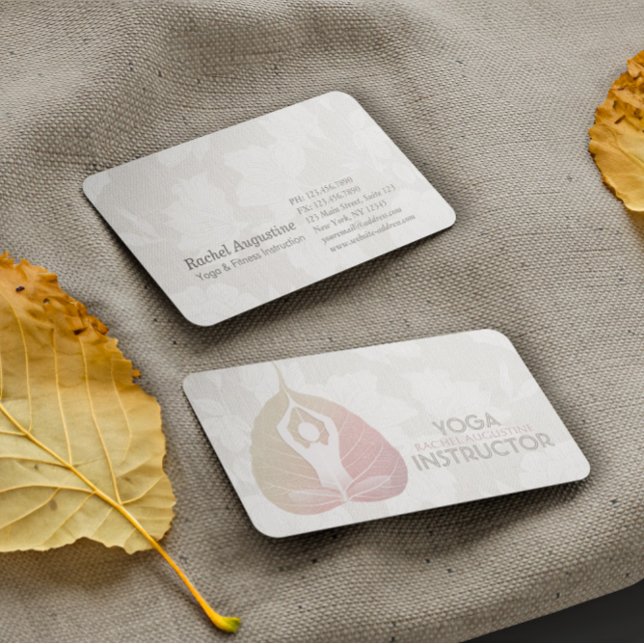Yoga Instructor Studio Meditation Pose Bodhi Leaf Business Card (Creator Uploaded)