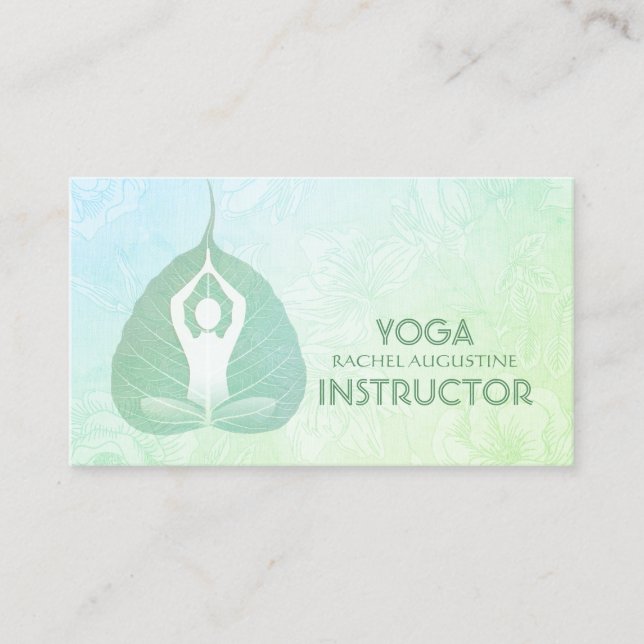Yoga Instructor Studio Meditation Pose Bodhi Leaf  Business Card (Front)