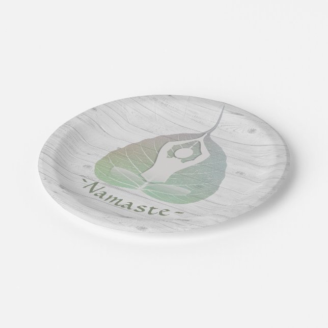 Yoga Instructor Studio Meditation Pose Bodhi Leaf Paper Plate (Angled)
