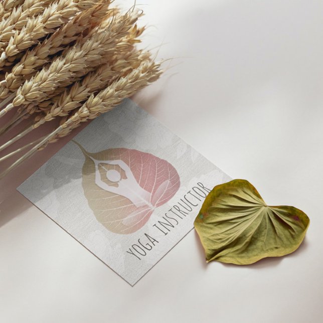 Yoga Instructor Studio Meditation Pose Bodhi Leaf Square Business Card (Creator Uploaded)