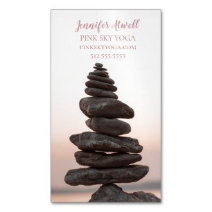 Yoga Instructor Studio Pink Zen Stones Magnetic Business Card