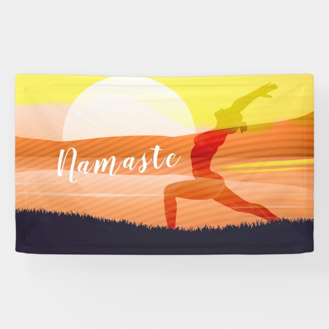 Yoga Instructor Sun Salutation Crescent Moon Pose Banner (Horizontal)