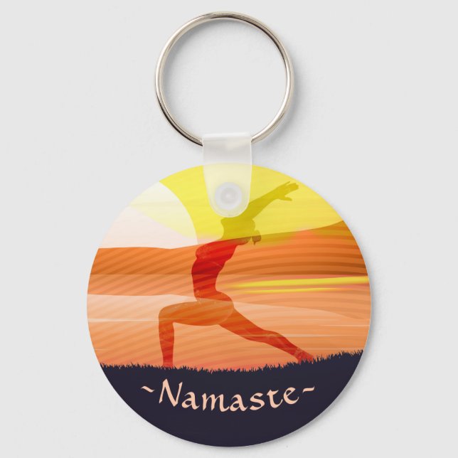Yoga Instructor Sun Salutation Crescent Moon Pose Key Ring (Front)
