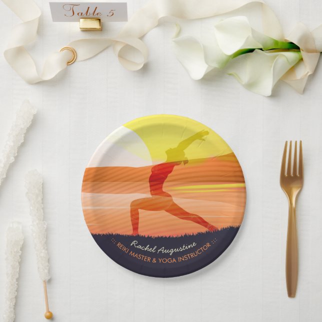 Yoga Instructor Sun Salutation Crescent Moon Pose  Paper Plate (Wedding)