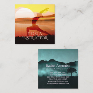 Yoga Instructor Sun Salutation Crescent Moon Pose Square Business Card