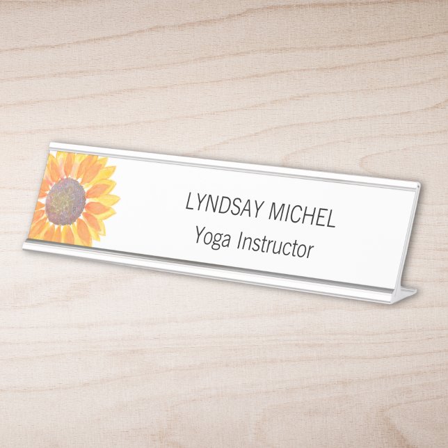 Yoga Instructor Sunflower Personalised  Desk Name Plate (Creator Uploaded)