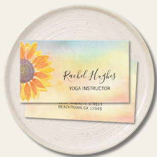 Yoga Instructor Sunflower Watercolor Business Card