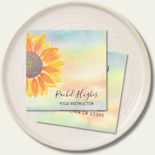 Yoga Instructor Sunflower Watercolor Square Business Card