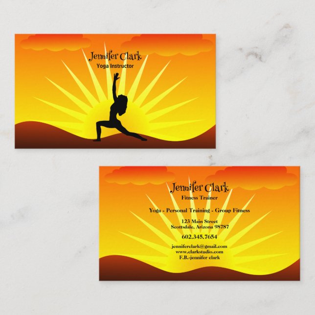 Yoga Instructor Sunset Yoga Pose Silhouette  Business Card (Front/Back)