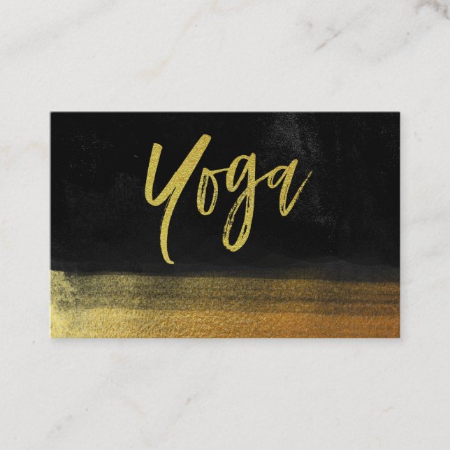 *~* Yoga Instructor Teacher Black Gold Modern Business Card (Front)