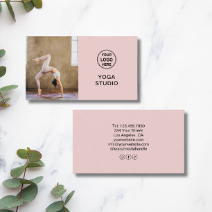 Yoga Instructor Teacher Custom Logo Photo Pink Business Card