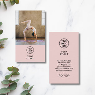 Yoga Instructor Teacher Custom Logo Photo Pink Business Card