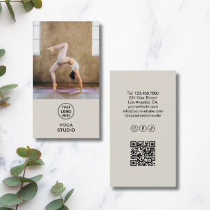 Yoga Instructor Teacher Custom Logo Photo QR Business Card