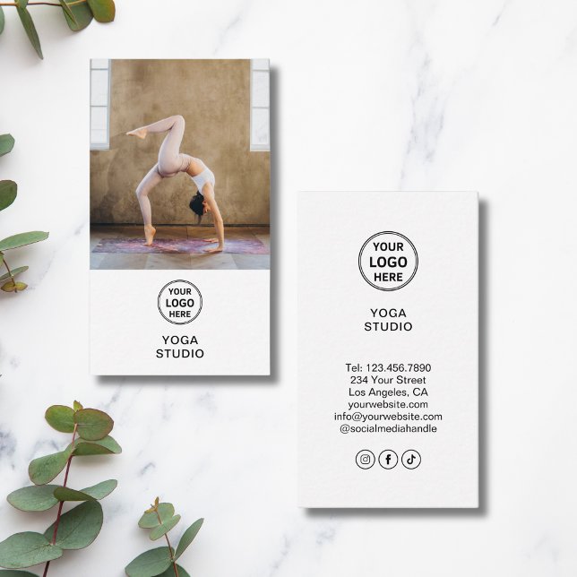 Yoga Instructor Teacher Custom Logo Photo White Business Card (Yoga Instructor Teacher Custom Logo Photo White Business Card)