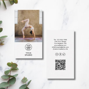 Yoga Instructor Teacher Logo Photo QR White Business Card