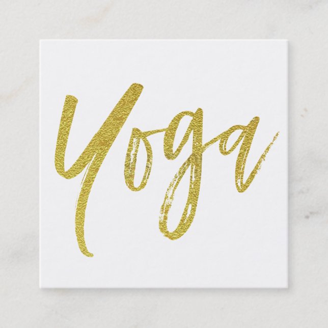 *~* Yoga Instructor Teacher White Gold Modern Square Business Card (Front)