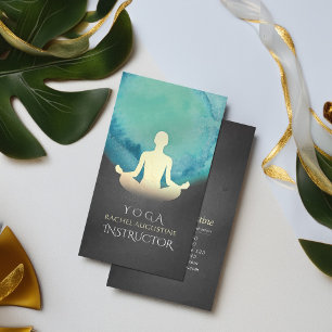 Yoga Instructor Teal Black Gold Meditation Posture Business Card
