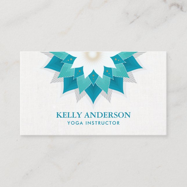 Yoga Instructor Teal Lotus Floral Business Card (Front)