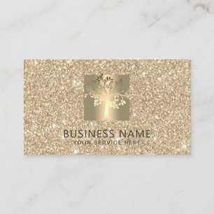 Yoga Instructor Tree Logo Faux Modern Gold Glitter Business Card