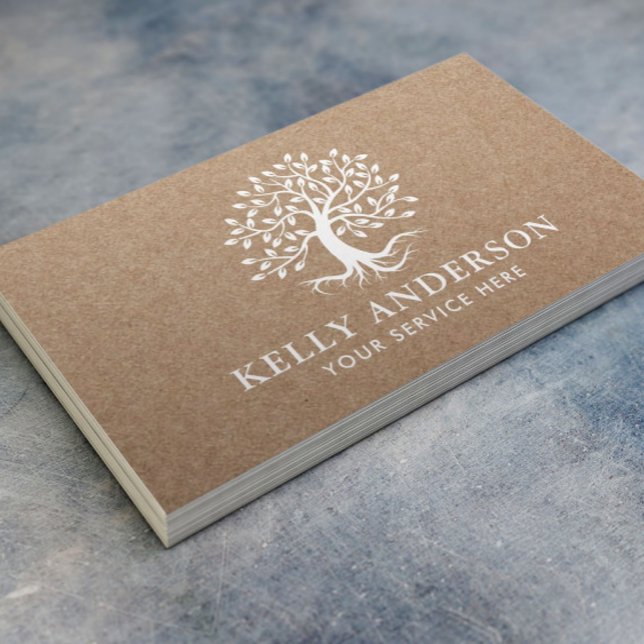 Yoga Instructor Tree of Life Rustic Kraft Business Card (Creator Uploaded)