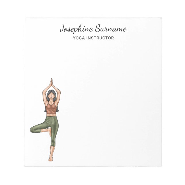 Yoga Instructor Tree Pose Trainer With Custom Name Notepad (Front)