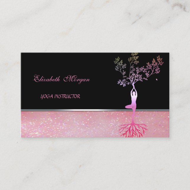 Yoga Instructor Tree Women Silhouette Business Card (Front)