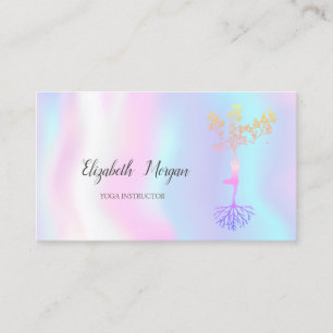 Yoga Instructor,Tree Women Silhouette Holographic Business Card