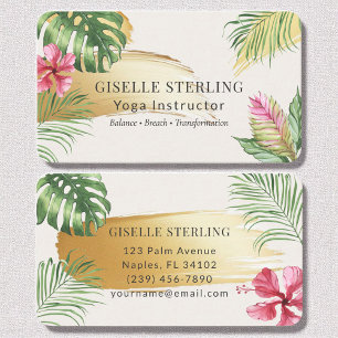 Yoga Instructor Tropical Gold Brushed Watercolor Business Card