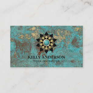 Yoga Instructor Vintage Gold & Turquoise Lotus Business Card