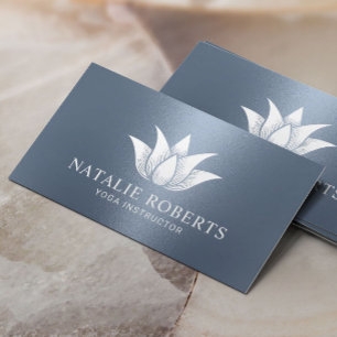 Yoga Instructor Vintage Lotus Flower Dusty Blue Business Card