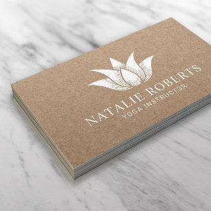 Yoga Instructor Vintage Lotus Flower Rustic Kraft Business Card