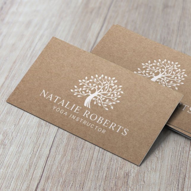 Yoga Instructor Vintage Tree Logo Rustic Kraft Business Card (Creator Uploaded)