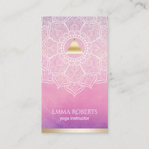 Yoga Instructor Watercolor Gold Triangle & Mandala Business Card