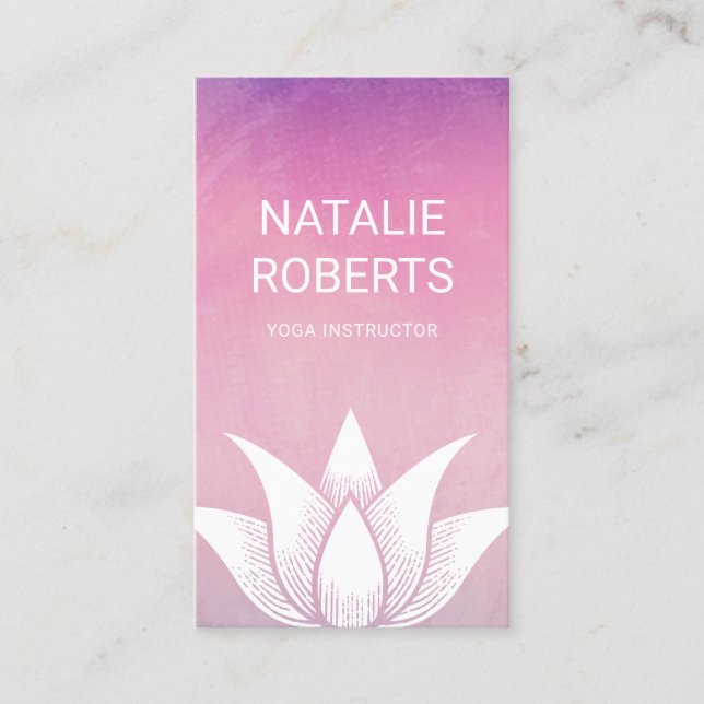 Yoga Instructor Watercolor Lotus Flower Therapist Business Card (Front)