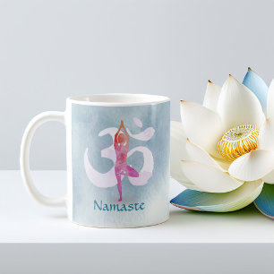 YOGA Instructor Watercolor Meditation Pose Om Sign Coffee Mug