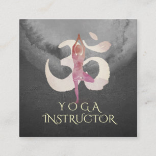 Yoga Instructor Watercolor Meditation Pose OM Sign Square Business Card