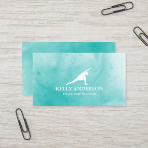 Yoga Instructor Watercolor Turquoise Elegant Business Card
