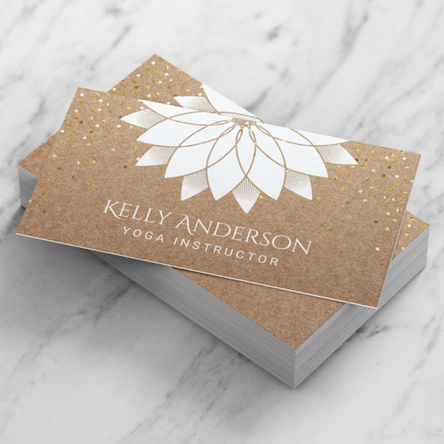 Yoga Instructor White Lotus Floral Rustic Kraft Business Card (Creator Uploaded)
