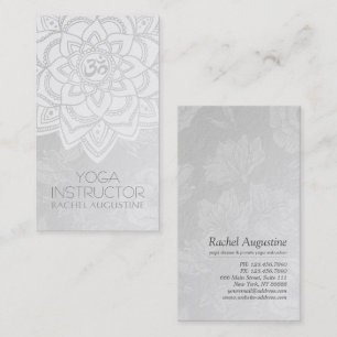 YOGA Instructor White & Silver Mandala OM Symbol Business Card
