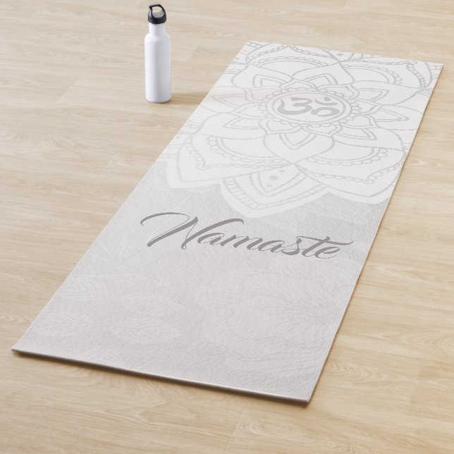 YOGA Instructor White & Silver Mandala OM Symbol Yoga Mat (In Situ)
