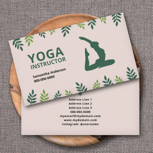 Yoga Instructor with Green Leaves Business Card