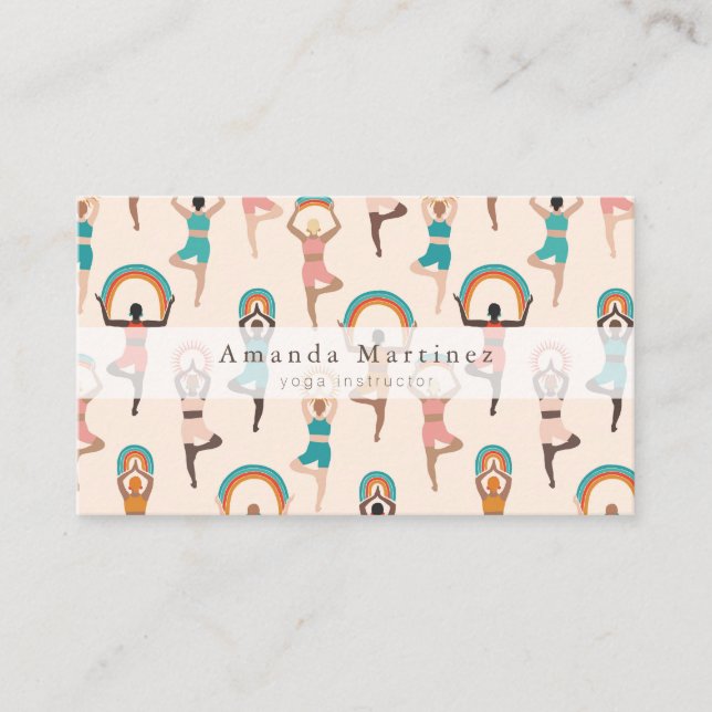 Yoga Instructor Women Yoga Pose Light Tan Business Card (Front)