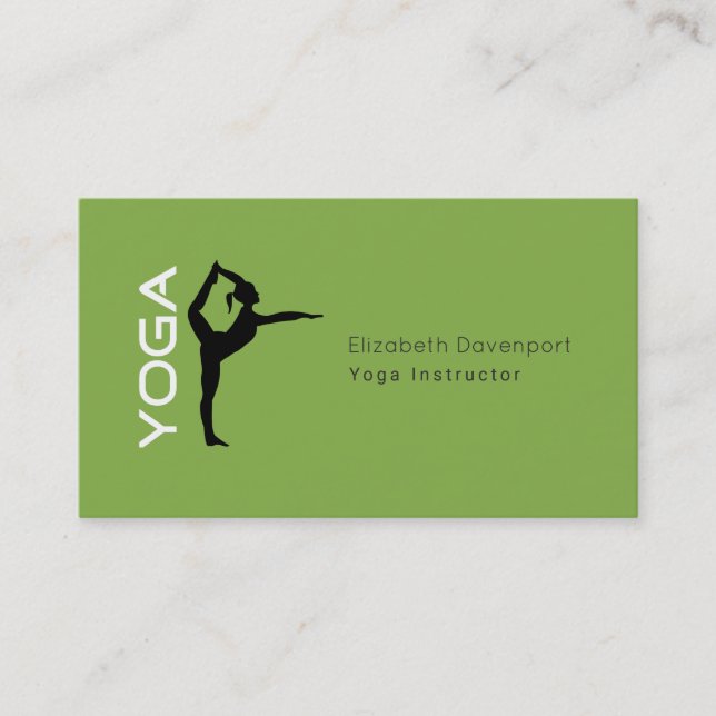 Yoga Instructor Yoga Pose Silhouette on Green Back Business Card (Front)