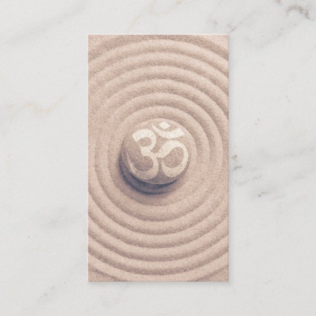 YOGA Instructor Zen OM symbol Pebble on Raked Sand Business Card (Front)