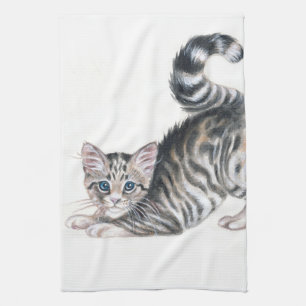yoga kitten tea towel