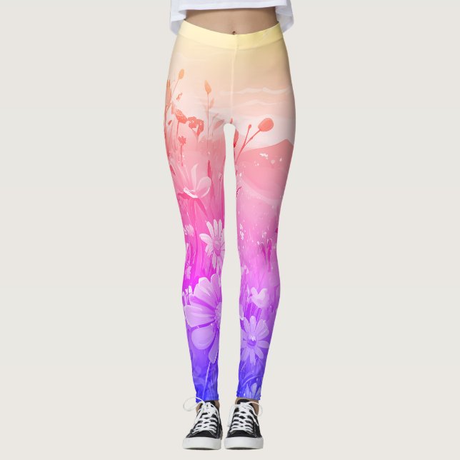 Yoga leggins with gradient meadow pattern leggings (Front)
